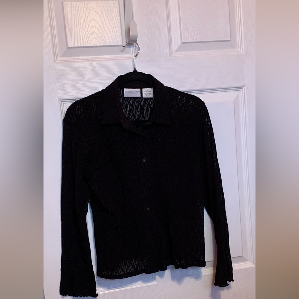 Worthington Black Lace Button-Down Shirt